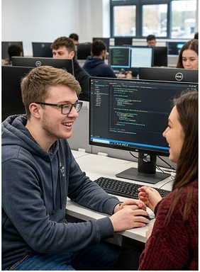 HNC Computing students at workstations